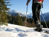 snowshoeing on a mountain trail