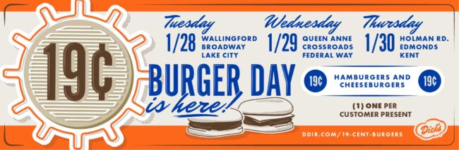 Banner for Dick's Drive-In 19-cent burger day 2025