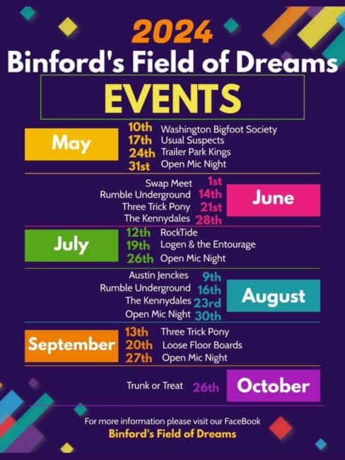 poster for 2024 Binford field of dreams event in Kent, WA