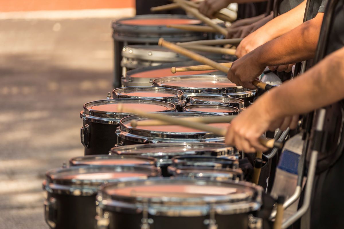 drum line ready for a parade