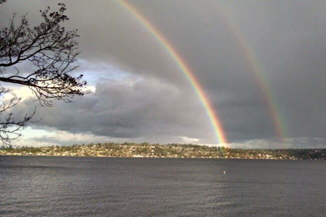 Lake Washington double rainbow January 2016 photo by Carole Cancler